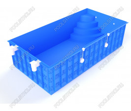 Полипропиленовый бассейн Standart mini. 5х2.5х1.5. угловая r. скиммерный. стандарт. 5 мм
